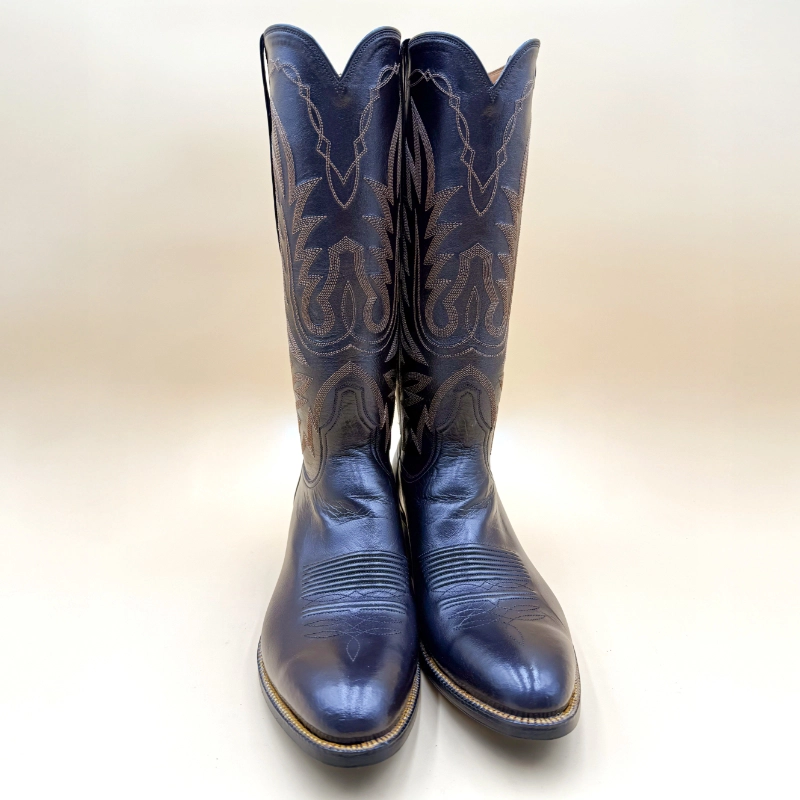 Handcrafted leather cowboy boots featuring a tall stitched shaft, classic Western pattern, and timeless everyday style by Little's Boot Co.